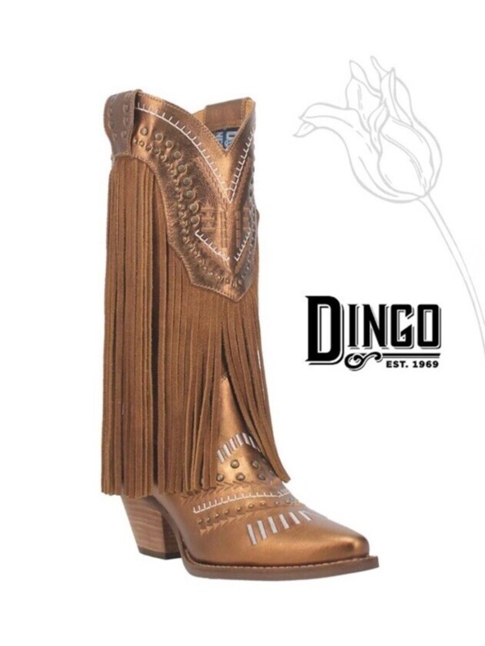 Dingo 7.5 Gypsy Studded Fringe Metallic Snip Toe Cowboy Casual Boots [COPY]